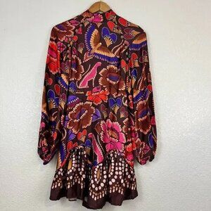 Farm Rio Flora Long Sleeve Satin Mini Dress